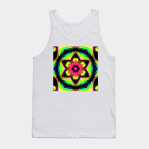 Psychedelic Hippie Flower Pink Green and Black Tank Top by WormholeOrbital